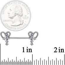 Load image into Gallery viewer, 14G 9/16 Clear Gem Valentine Heart Barbell Nipple Ring Set
