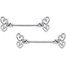 Load image into Gallery viewer, 14G 9/16 Clear CZ Gem Abstract Heart Barbell Nipple Ring Set
