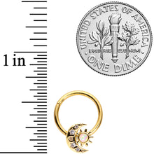 Load image into Gallery viewer, 16G 3/8 White Synthetic Opal Gold Tone Moon Hinged Segment Ring
