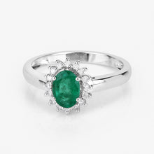 将图片加载到图库查看器，0.86 Carat Genuine Zambian Emerald and White Diamond 14K White Gold Ring
