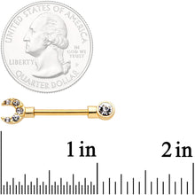 Load image into Gallery viewer, 14G Clear CZ Gem Gold Tone Crescent Wrench Barbell Nipple Ring Set
