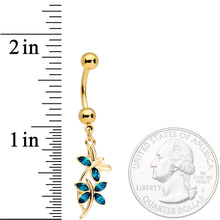 将图片加载到图库查看器，Aqua Gem Gold Tone Dangling Dragonflies Dangle Belly Ring
