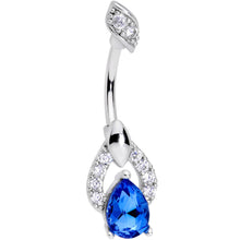 将图片加载到图库查看器，Blue CZ Gem Art Deco Drop Glamour Double Mount Belly Ring
