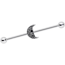 Load image into Gallery viewer, 14G Black Gem Night Skull Crescent Moon Industrial Barbell 38mm
