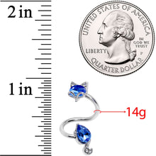 Load image into Gallery viewer, Clear Blue CZ Gem Foxy Fox Spiral Twister Belly Ring
