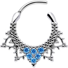Load image into Gallery viewer, 16G 3/8 Aqua CZ Gem Triangle Ornate Septum Clicker

