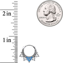 Load image into Gallery viewer, 16G 3/8 Aqua CZ Gem Triangle Ornate Septum Clicker
