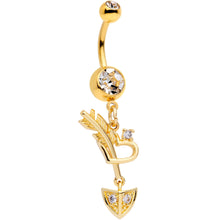Load image into Gallery viewer, Clear CZ Gem Gold Tone Open Heart Arrow Dangle Belly Ring
