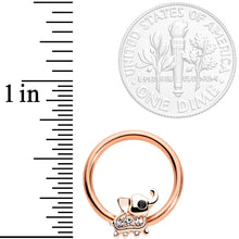 Load image into Gallery viewer, 14G 1/2 Clear Gem Rose Gold Tone Elephant Captive Nipple Ring Set
