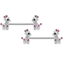 Load image into Gallery viewer, 14G Clear Pink Gem Giraffe UV Horseshoe Nipple Ring Set
