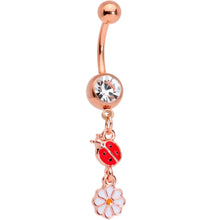 将图片加载到图库查看器，Clear Gem Spring Flower Lady Bug Rose Gold Tone Dangle Belly Ring
