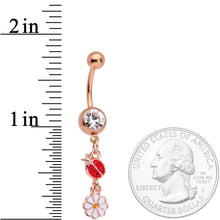 将图片加载到图库查看器，Clear Gem Spring Flower Lady Bug Rose Gold Tone Dangle Belly Ring
