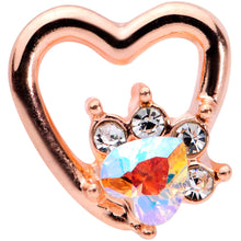 Load image into Gallery viewer, 16G 1/4 Aurora Gem Rose Gold Tone Hollow Heart Cartilage Tragus
