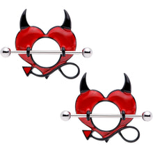 将图片加载到图库查看器，14G 28mm Red Black Lil Devil Heart Nipple Shield Set
