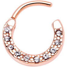 Load image into Gallery viewer, 16G 5/16 Clear Gem Rose Gold Tone Paved Cartilage Clicker
