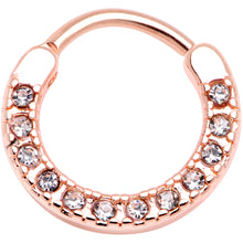 Load image into Gallery viewer, 16G 3/8 Clear Gem Rose Gold Tone Paved Septum Clicker

