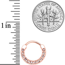 Load image into Gallery viewer, 16G 3/8 Clear Gem Rose Gold Tone Paved Septum Clicker
