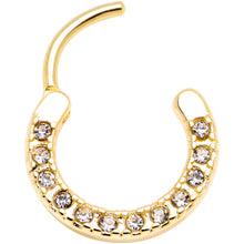 Load image into Gallery viewer, 16G 3/8 Clear Gem Gold Tone Paved Septum Clicker
