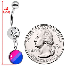 Load image into Gallery viewer, Clear Gem Pink Purple Blue Bisexual Pride Dangle Belly Ring
