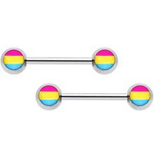 Load image into Gallery viewer, 14G 9/16 Red Yellow Blue Pansexual Pride Barbell Nipple Ring Set

