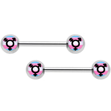 Load image into Gallery viewer, 14G 9/16 Transgender Pride Logo Barbell Nipple Ring Set
