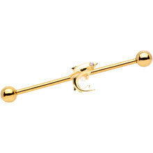 Load image into Gallery viewer, 14G Clear Gem Gold Tone Toothy Shark Industrial Barbell 38mm
