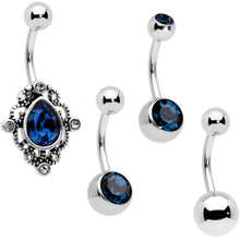 Load image into Gallery viewer, Blue Clear Gem Filigree Oval Belly Ring Set of 4

