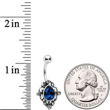 Load image into Gallery viewer, Blue Clear Gem Filigree Oval Belly Ring Set of 4
