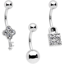 将图片加载到图库查看器，Clear Gem Lock and Key Belly Ring Set of 3
