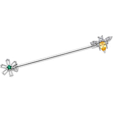Load image into Gallery viewer, 14G Clear Yellow CZ Gem Bumble Bee Flower Industrial Barbell 38mm
