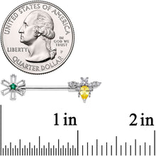 Load image into Gallery viewer, 14G 9/16 Clear Yellow CZ Gem Bee Flower Barbell Nipple Ring Set
