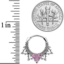 将图片加载到图库查看器，16G 3/8 Pink CZ Gem Triangle Ornate Septum Clicker
