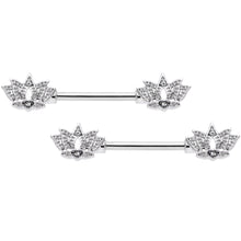 Load image into Gallery viewer, 14G 9/16 Clear Gem Lotus Flower Barbell Nipple Ring Set
