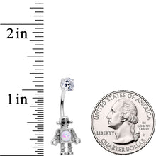 Load image into Gallery viewer, Clear Gem White Faux Opal Rockin Robot Belly Ring
