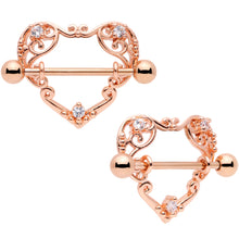 将图片加载到图库查看器，14G 9/16 Clear CZ Gem Rose Gold Tone Open Heart Nipple Shield Set
