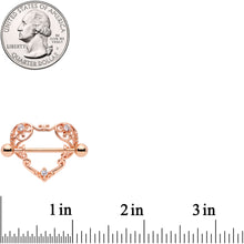 将图片加载到图库查看器，14G 9/16 Clear CZ Gem Rose Gold Tone Open Heart Nipple Shield Set
