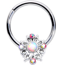 Load image into Gallery viewer, 16G 3/8 White Synthetic Opal Aurora Gem Crest Hinged Segment Ring
