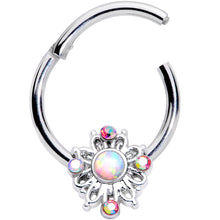 Load image into Gallery viewer, 16G 3/8 White Synthetic Opal Aurora Gem Crest Hinged Segment Ring
