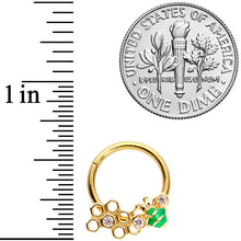 Load image into Gallery viewer, 16G 3/8 Clear Gem Gold Tone Green Bee Hinged Segment Ring

