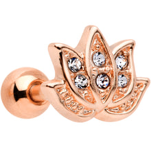 将图片加载到图库查看器，16G 1/4 Clear Gem Rose Gold Tone Lotus Flower Cartilage Tragus Earring
