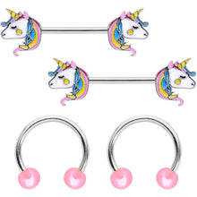 Load image into Gallery viewer, 14G Pastel Unicorn UV Horseshoe Barbell Nipple Ring Set of 4
