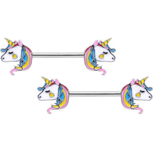Load image into Gallery viewer, 14G Pastel Unicorn UV Horseshoe Barbell Nipple Ring Set of 4
