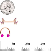 Load image into Gallery viewer, Clear Purple Gem Rose Gold Tone Giraffe UV Horseshoe Nipple Ring Set
