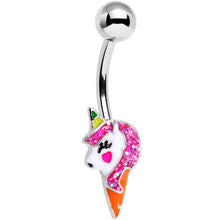 将图片加载到图库查看器，Pink Glitter Mane Unicorn Belly Ring
