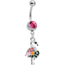 Load image into Gallery viewer, Pink Gem Florida Pink Flamingo Bird Dangle Belly Ring
