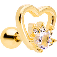 Load image into Gallery viewer, 16G 1/4 Clear Gem Gold Tone Hollow Heart Cartilage Tragus
