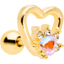 将图片加载到图库查看器，16G 1/4 Aurora Gem Gold Tone Hollow Heart Cartilage Tragus

