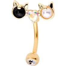 将图片加载到图库查看器，Clear Black CZ Gem Gold Tone Luv Kitty Cat Reversible Belly Ring
