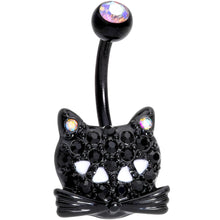 Load image into Gallery viewer, Aurora Black Gem Crafty Black Cat Belly Ring
