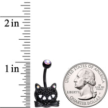 Load image into Gallery viewer, Aurora Black Gem Crafty Black Cat Belly Ring
